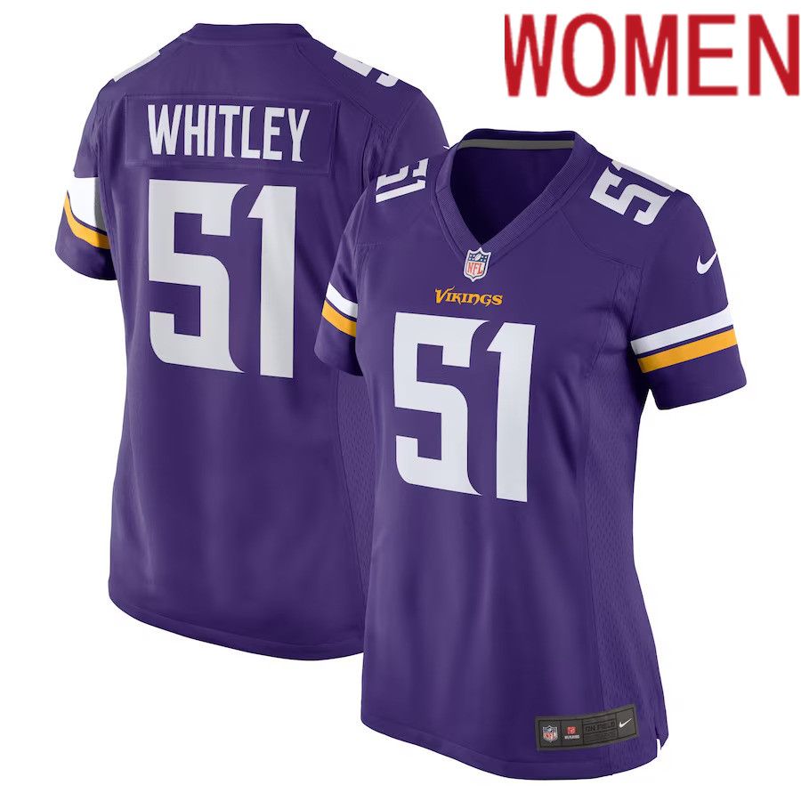 Women Minnesota Vikings #51 Benton Whitley Nike Purple Home Game Player NFL Jersey